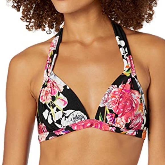RACHEL Rachel Roy Halter Bikini Top Black Floral size XS NWT - Picture 1 of 7
